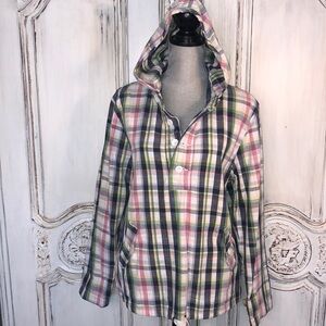 Medrona Lightweight Denim Multi Color Plaid Pullover Windbreaker Top Size Large